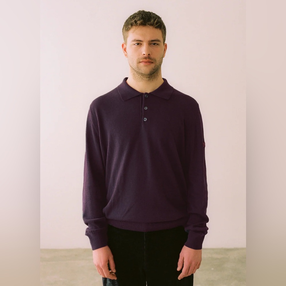 Alfani Made In Italy Wool Deep Purple Long Sleeve Polo - Picture 1 of 5